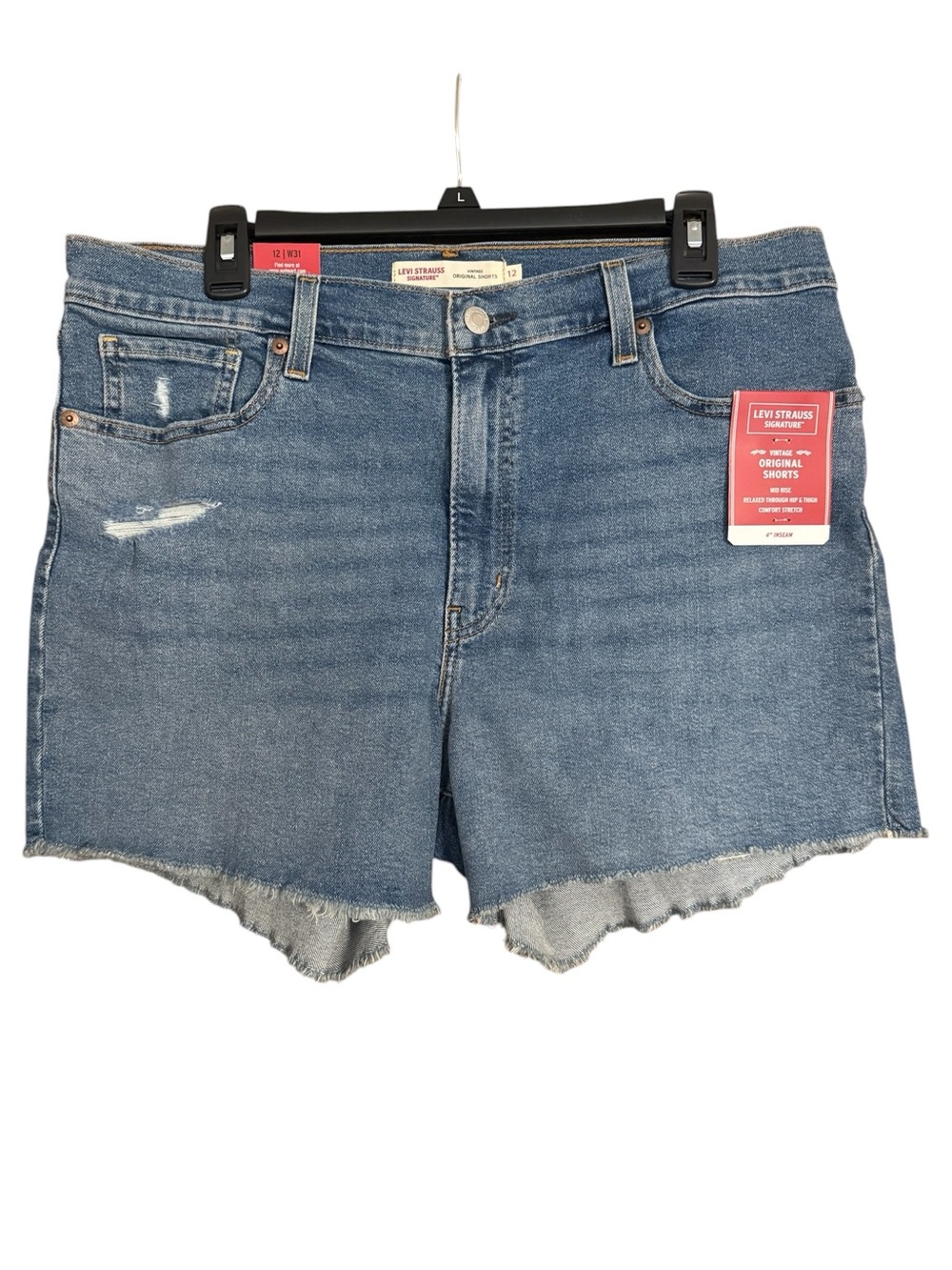 Signature by Levi Strauss Medium Blue Distressed Denim Cutoff Shorts